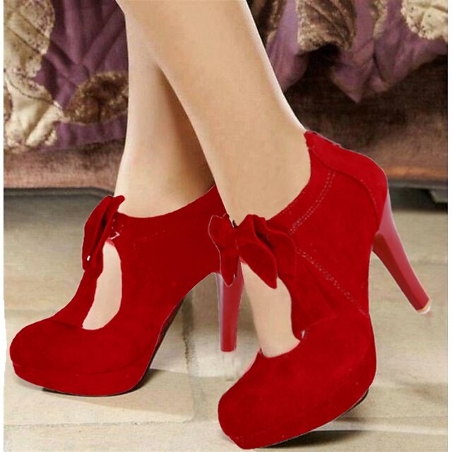 Platform Bow Pumps Heel – Suede High Vintage Red Women's
