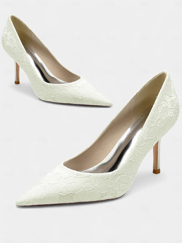 Stiletto Lace-Embroidered Pointed-Toe Women's - Heels