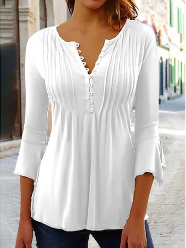 Women's Shirt Blouse Pleated Streetwear Casual 3/4 Length