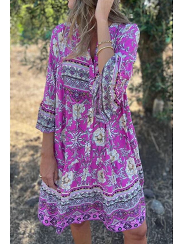 Women's Mini Dress Cotton Linen Dress Boho Dress Classic