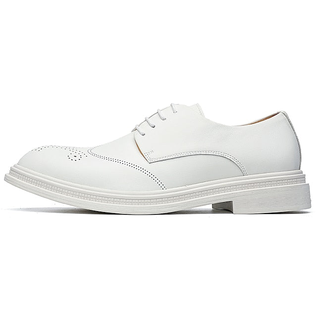 White with Perforated Men's Shoes Faux Leather Oxford