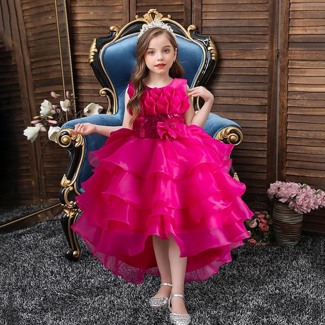 Flower Party Kids Color Solid Girls' Dress Sequin