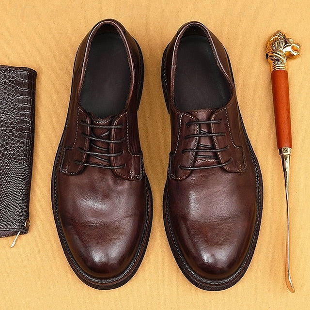 Shoes Derby Leather Clean Men's Goodyear Tan with and Welt