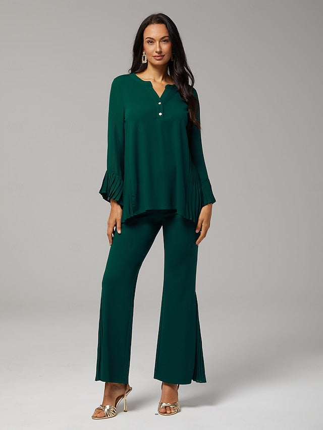 Women's Contrast Design Pleated TENCEL Roma Top Curved Hem