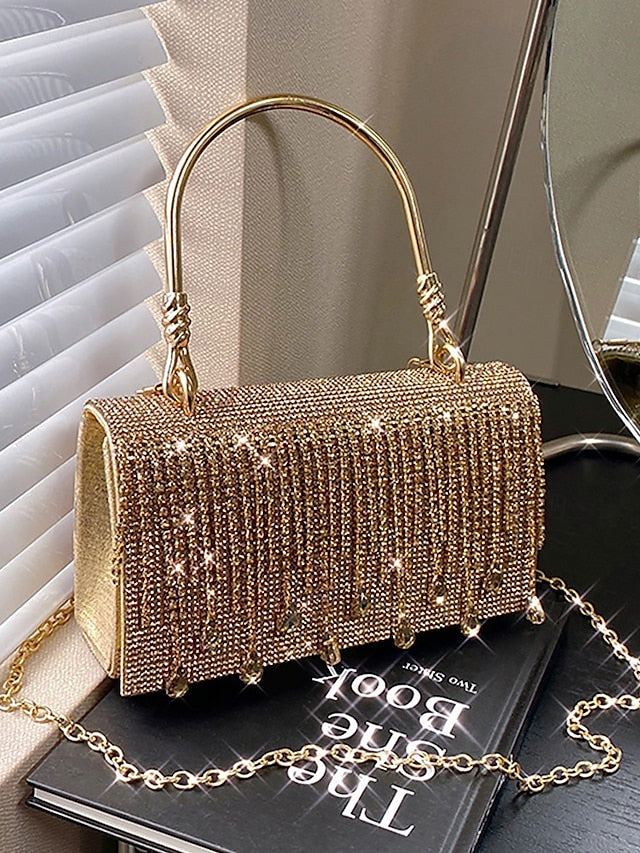 Silver Chain with Crystal Evening Elegant Women's Handbag