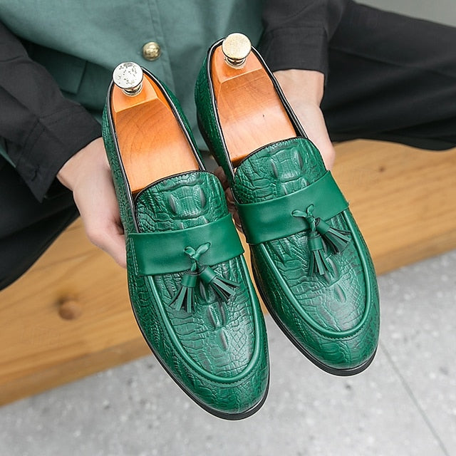 with Green Men's Faux Embossed Loafers Crocodile Leather