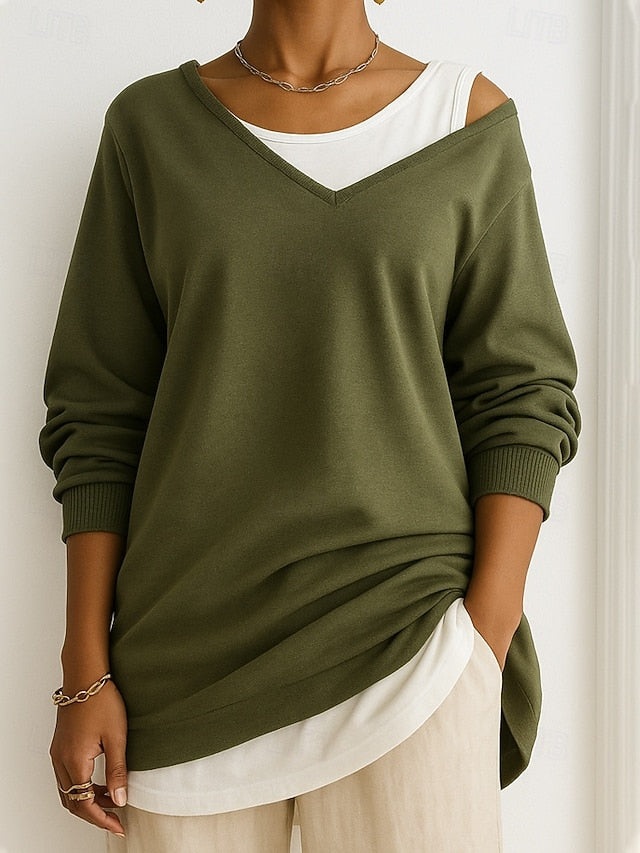 Women's Blouse Patchwork Color Block Stylish Casual Long