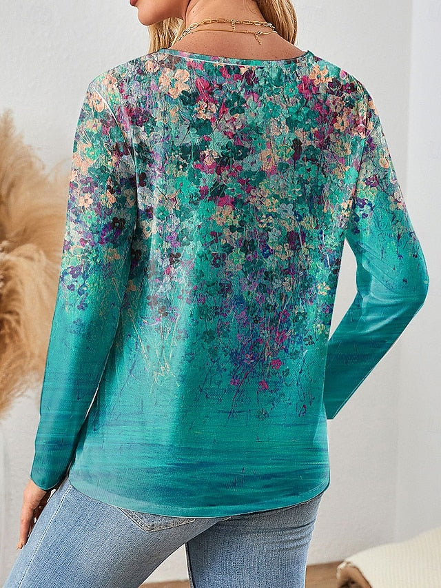 Women's T shirt Long Sleeve Casual Print Regular Tops Daily