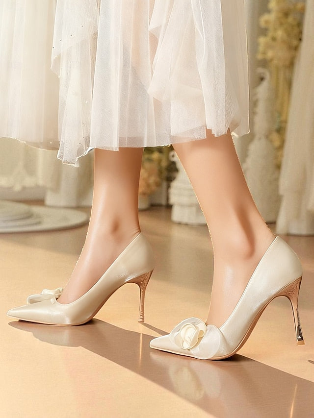 Floral - Ivory Heels Satin Elegant Wedding Women's Pointed