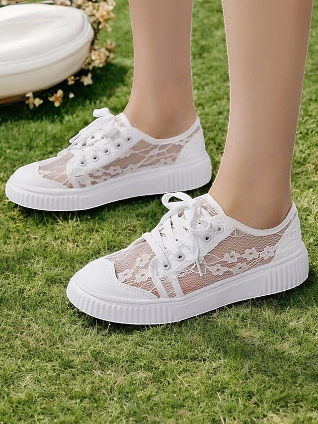 Wedding – Sneakers Floral for Casual Women Lace Bridal Shoes