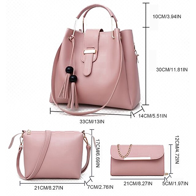 3-Piece Faux Pink Set - Handbag Women's Tote Leather