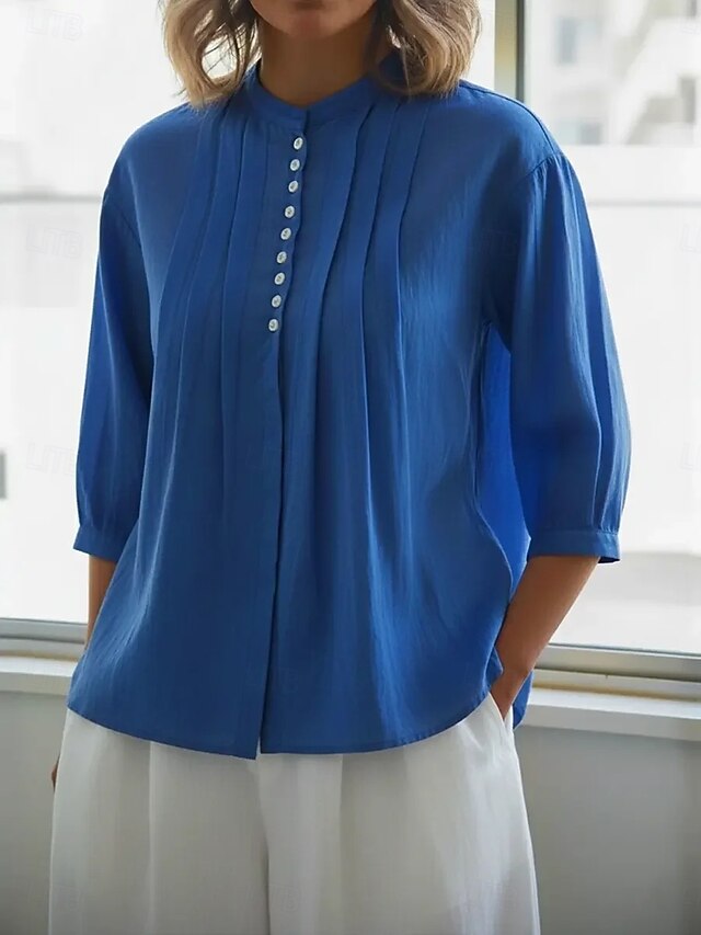 Women's Shirt Button Down Shirt Casual Shirt Blouse Pleated