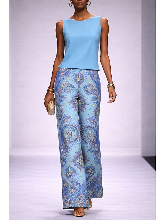 Women's Pants Sets Sleeveless Crew Neck Floral Graphic