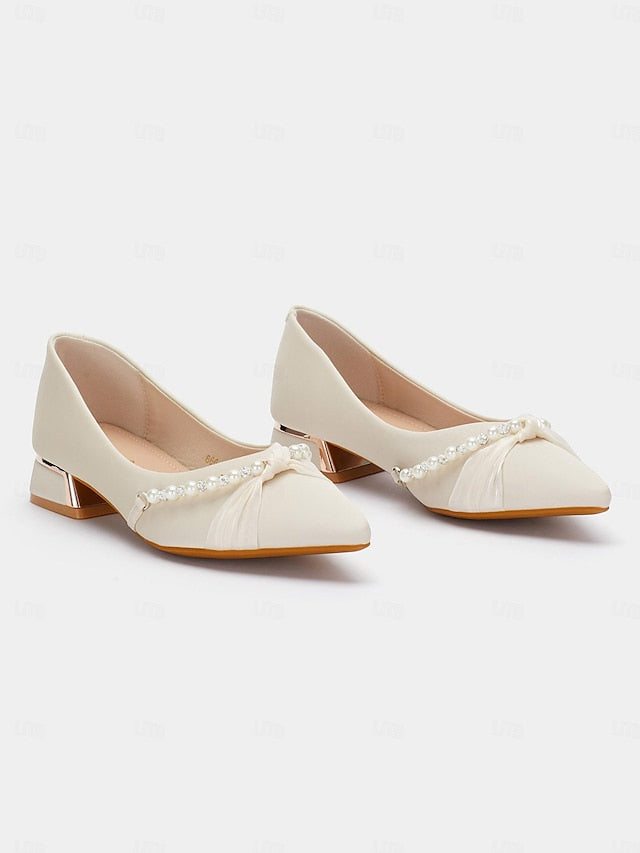 Embellished Low Pearl Elegant Pointed Flats Heel Women's -