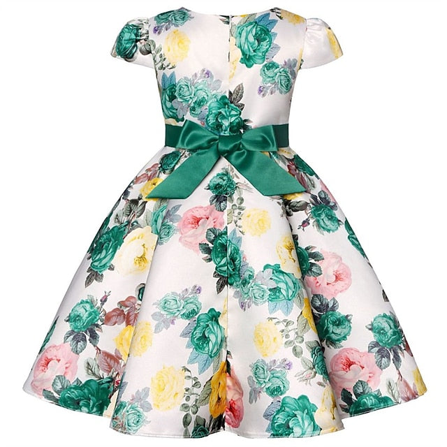 Party Floral Sleeve Kids Girls' Short Dress Flower