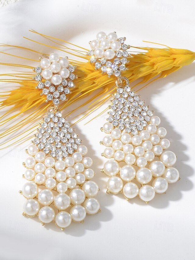 and Pearl Faux – Rhinestone Drop Earrings Vintage Elegant