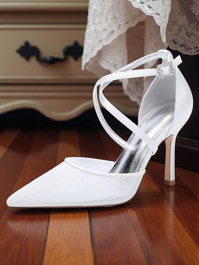 Ankle Glitter Heels Elegant Silver - Women's Stiletto Strap