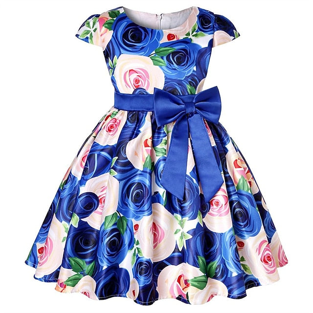 Party Floral Sleeve Kids Girls' Short Dress Flower