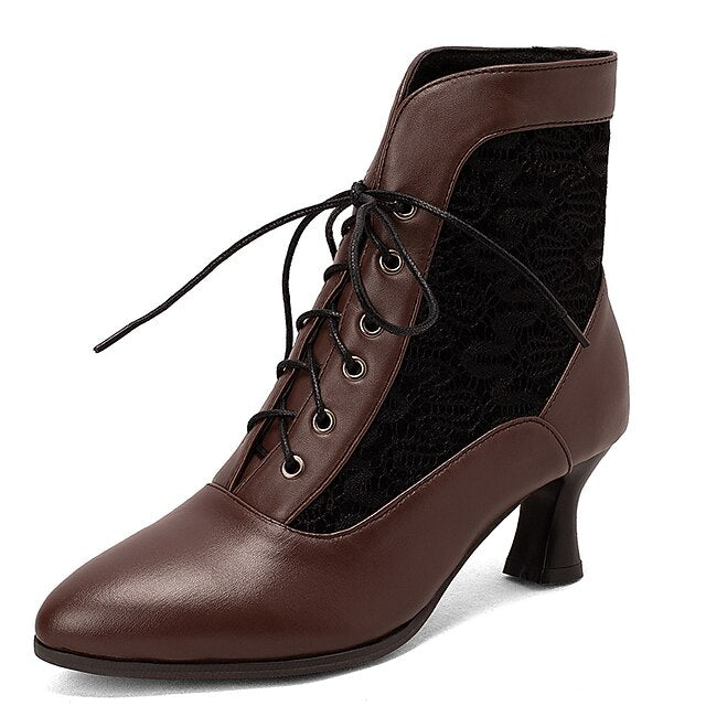 Embroidered Women's Boots with Panels Lace-Up Ankle White