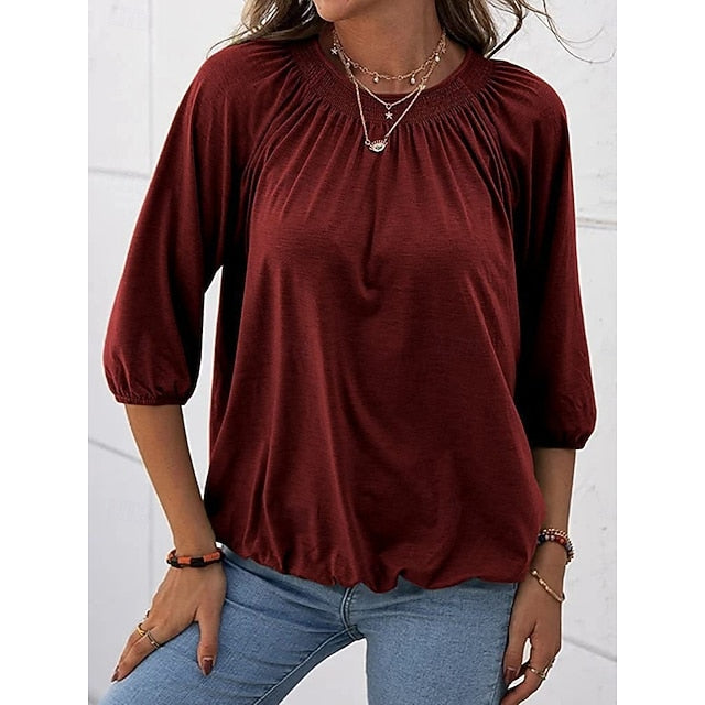 Women's T Shirt Plain Fashion Modern Casual 3/4 Length