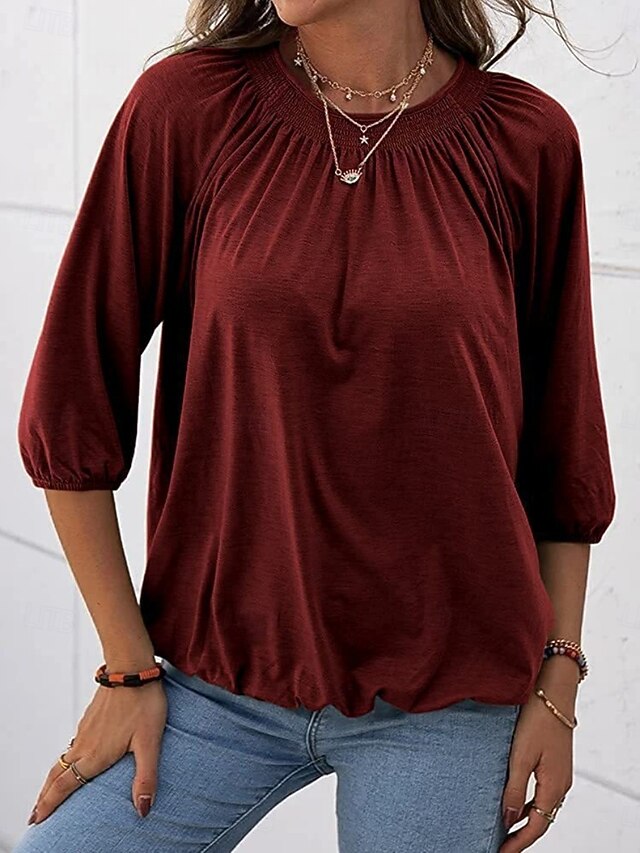 Women's T Shirt Plain Fashion Modern 3/4 Length Sleeve Crew