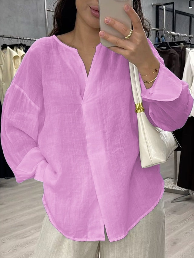 Women's Blouse Cotton Shirt Solid Color Daily Stylish Basic