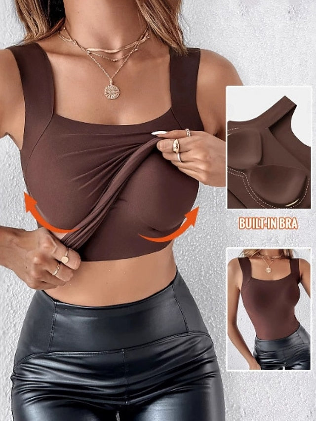 Women's Tank Top Sleeveless Shirt Tee Top Solid Color