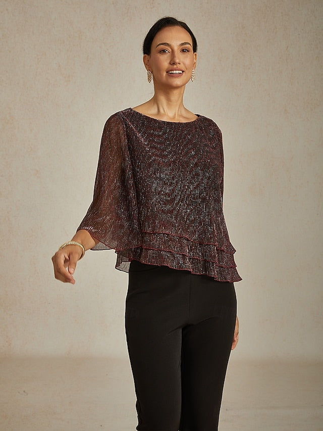 Women's Blouse Chiffon Tops Lace Tops Ruched Glitter Solid