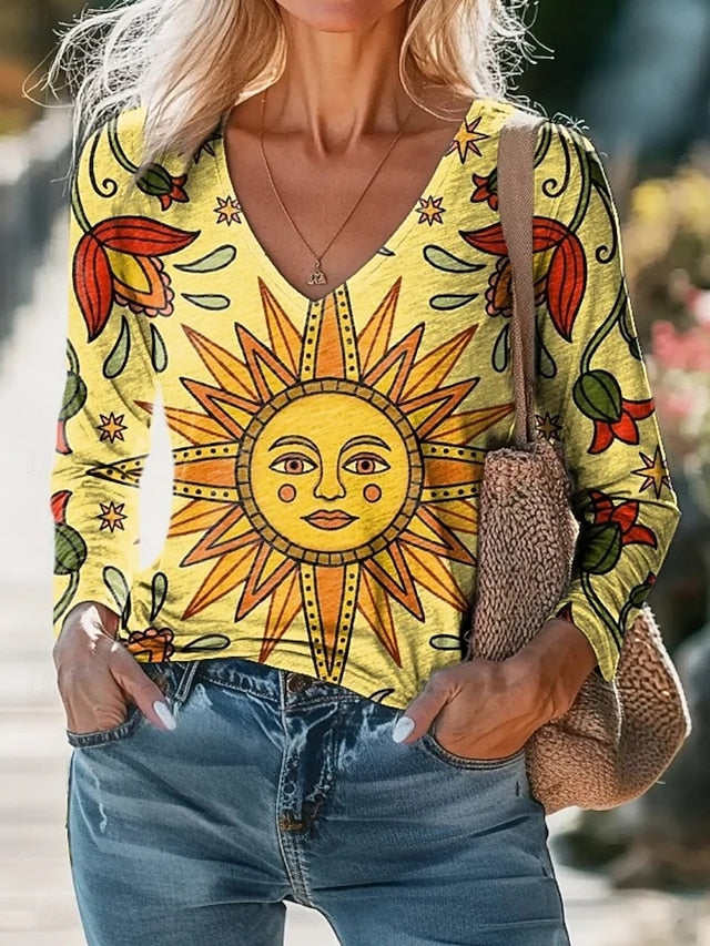 Women's Blouse Print Sunflower Sun Daily Stylish Long