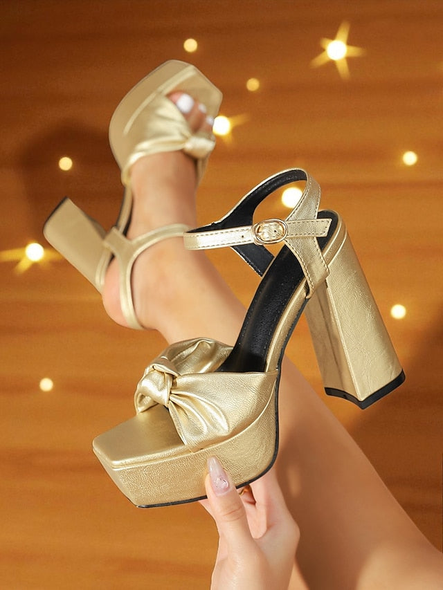 Platform - Gold Block High Sandals Chunky Heel Women's