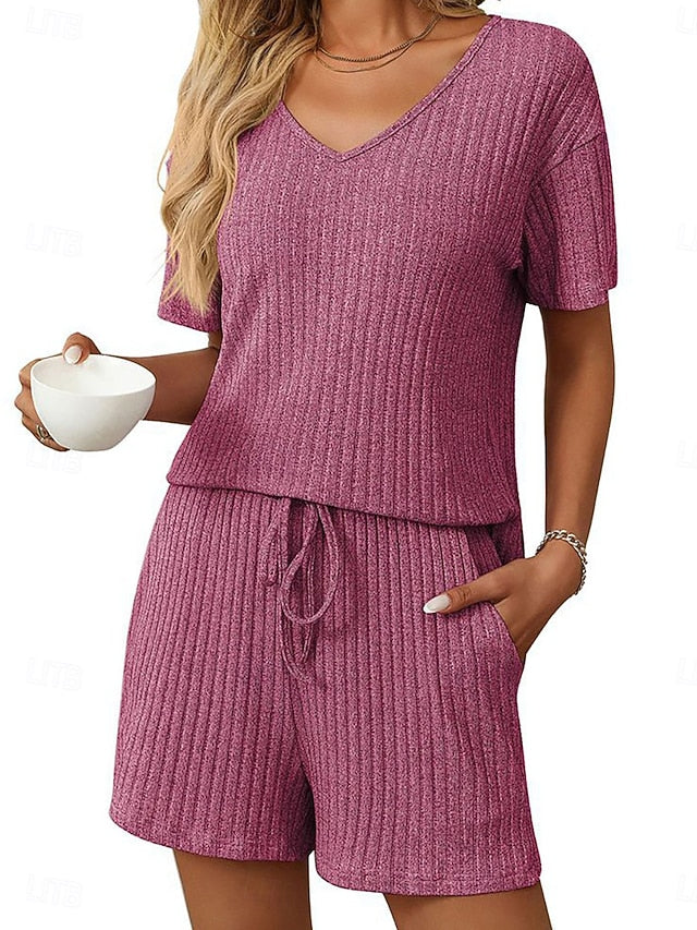 Women's Shorts Sets Bolero Top Short Sleeve V Neck Plain