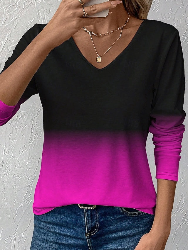 Women's T Shirt Ombre Graphic Vintage Stylish Classic Long
