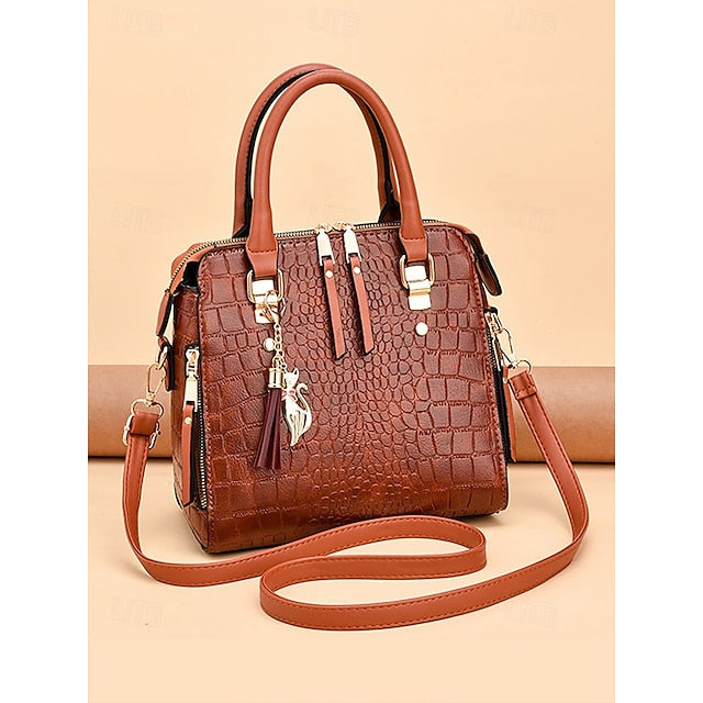 Crocodile Handbag with Women’s Leather Faux Tassel Pattern