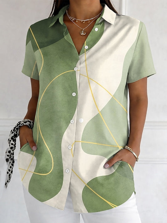 Women's Shirt Buttons Print Graphic Geometric Vintage