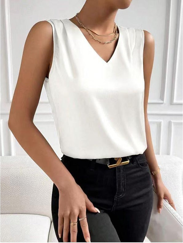 Tank Women's Black White Red Plain Cold Shoulder Daily