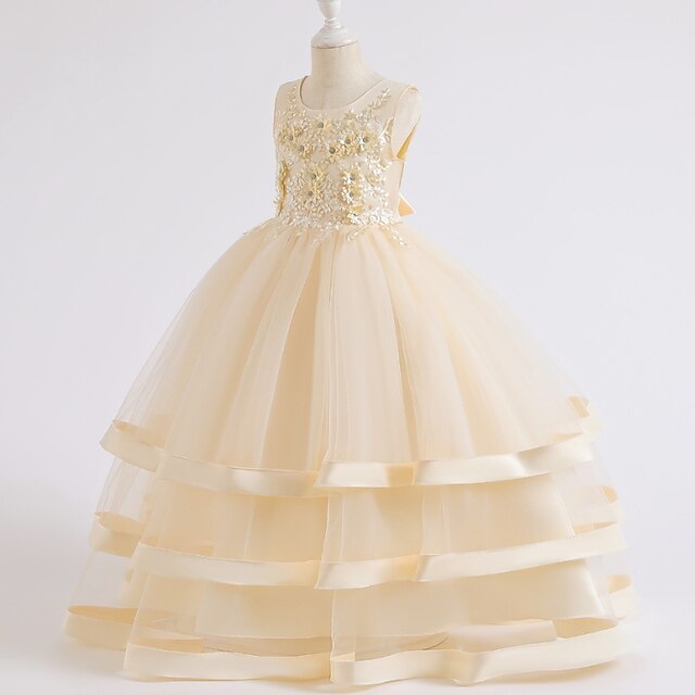 Dress Colored Wedding Sleeveless Kids Solid Girls' Party