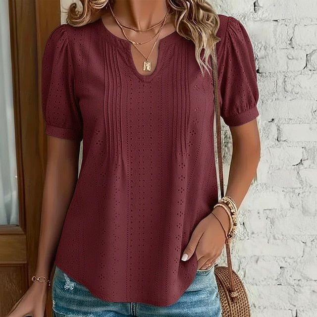 Women's Shirt Blouse Eyelet top Eyelet Plain Stylish