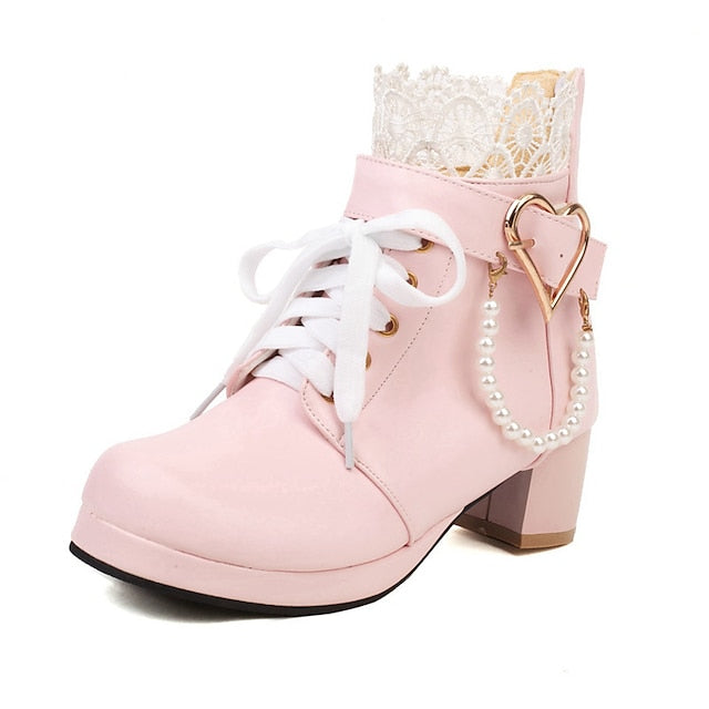 Wedding Shoes Ankle Bridal White Lace-Up – Women's Boots