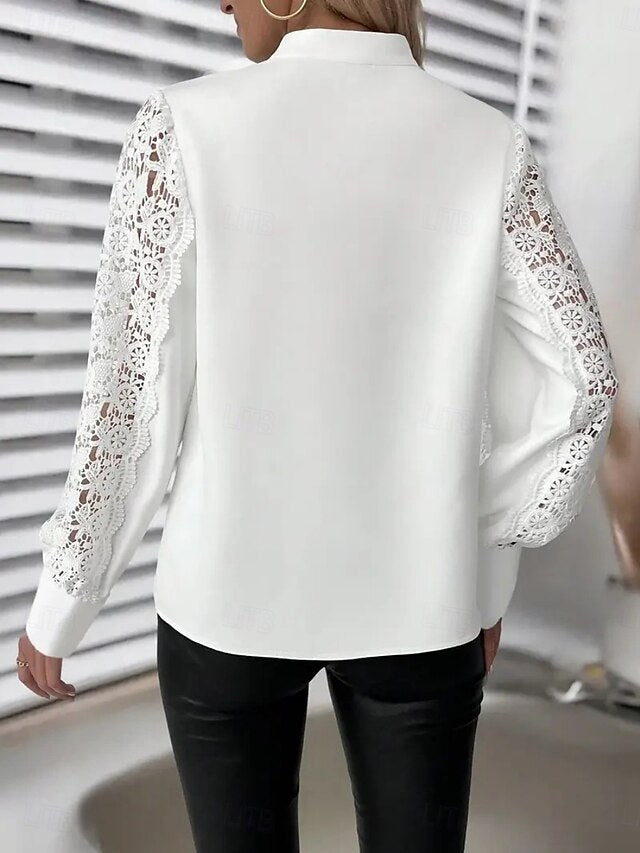 Women's Shirt Blouse Lace Tops Lace Plain Stylish Basic