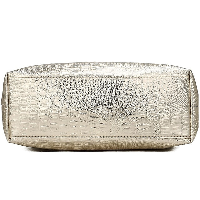 Embossed Women's Faux Tote | Croc Bag Silver Capacity Large