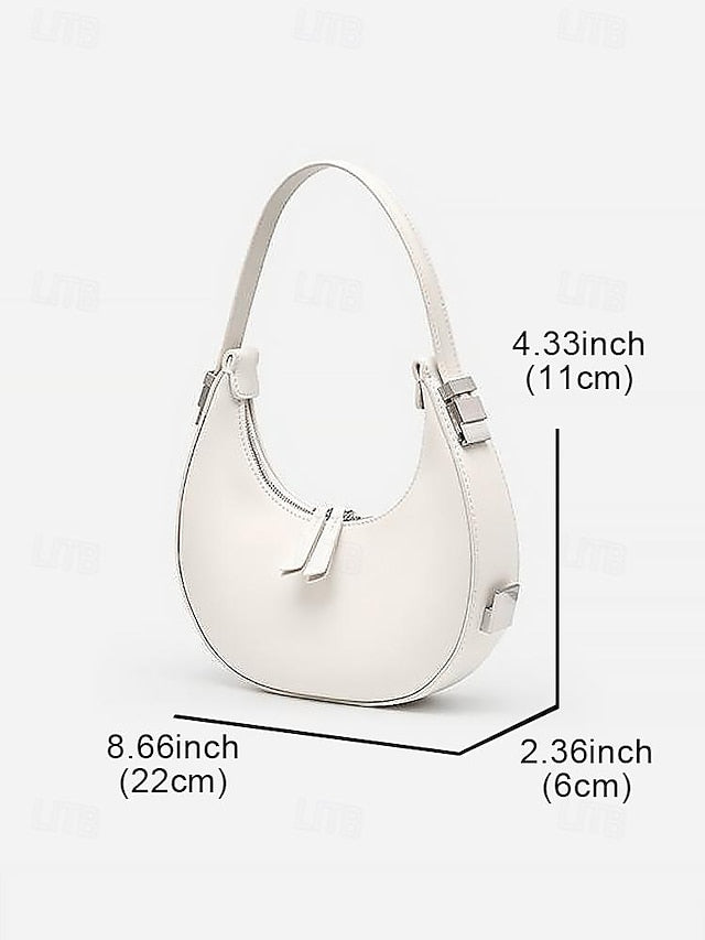 Elegant Ivory - Silver Hobo with Hardware Crescent Sleek Bag