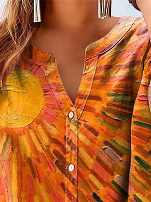 Women's Shirt Buttons Print Graphic Sun Vacation Daily