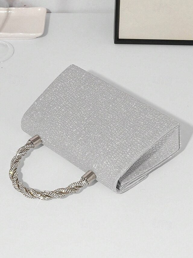 Handbag Women's – Rhinestone Silver with Handle Glitter