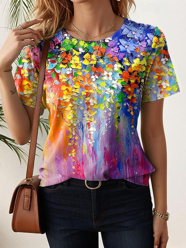 Women's T Shirt Floral Casual Short Sleeve Round Neck