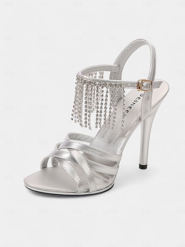 Leather Rhinestone Women's Stiletto Red Patent with Sandals