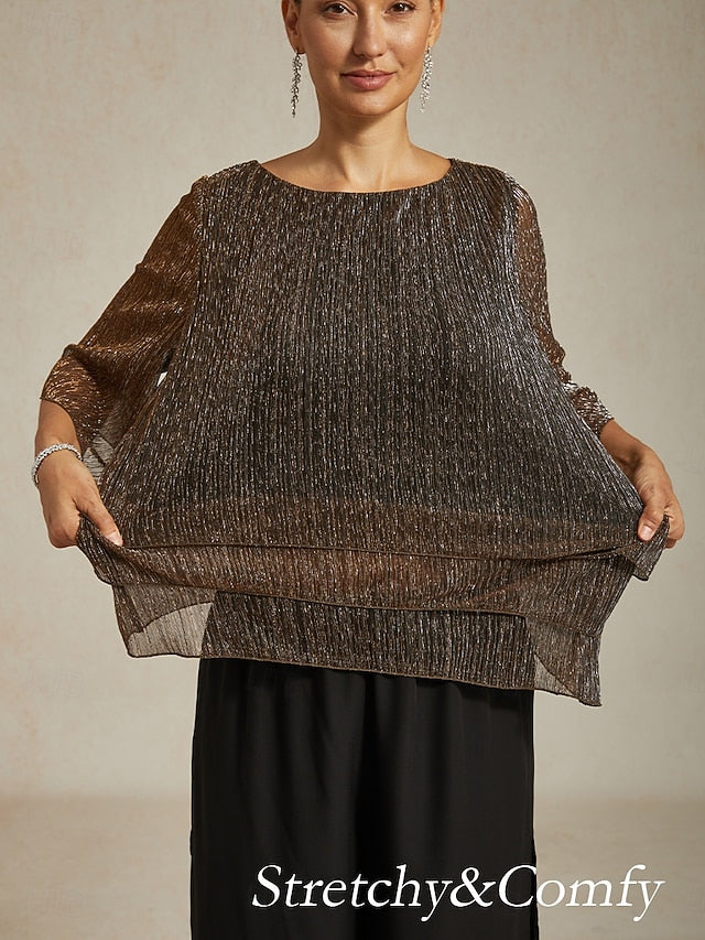 Women's Blouse Chiffon Tops Lace Tops Ruched Glitter Solid