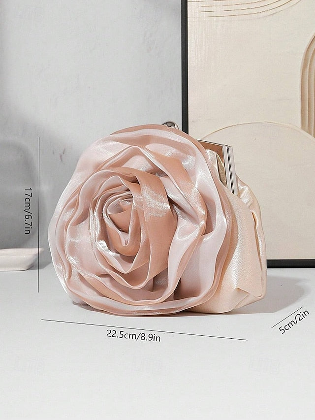 Women's Elegant Clutch Satin Rose – Evening Flower Purse