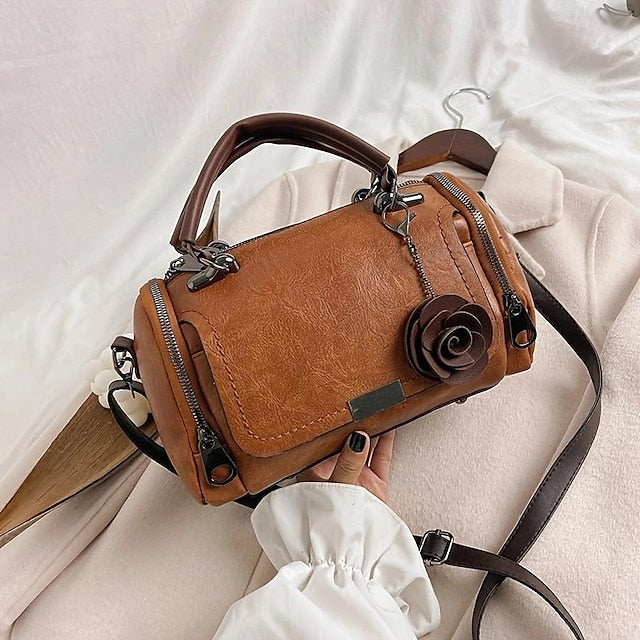 Handbag Vintage-Style Faux Leather Floral Women's with