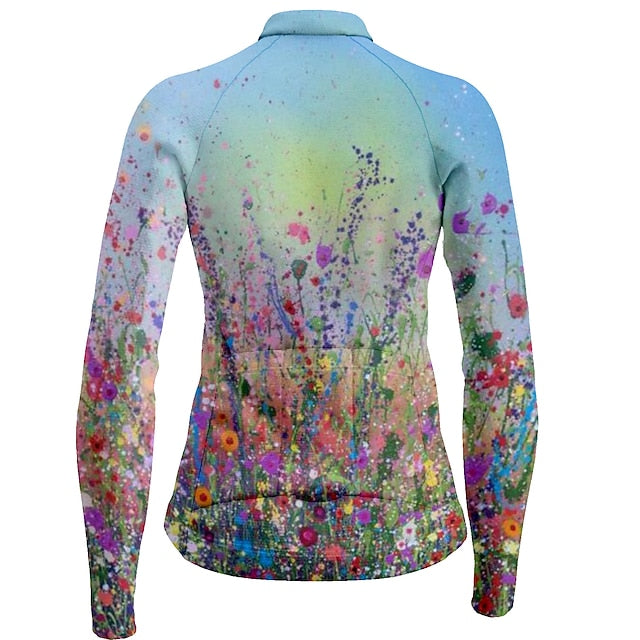 Women's Cycling Jersey Floral Botanical Long Sleeve Bike