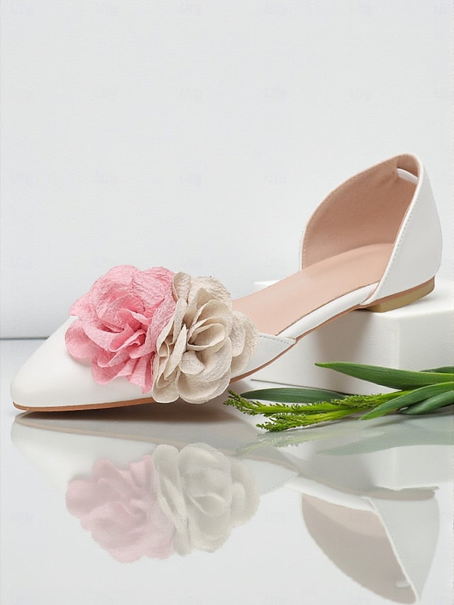 Wedding Flats Pink Flower Women's and with White Beige